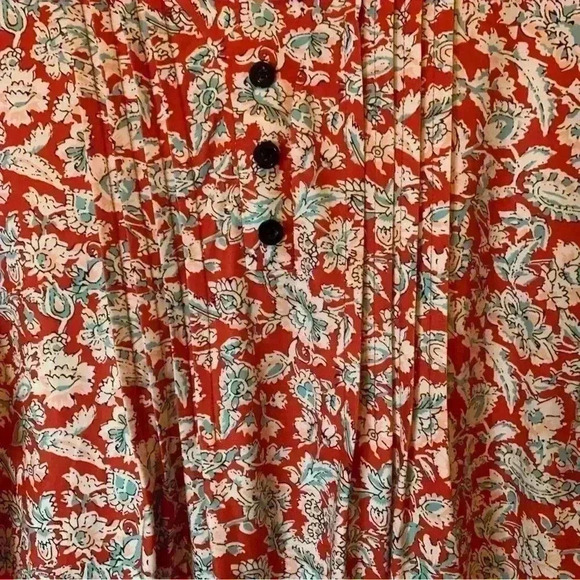 HOCOSIT Women's Floral Print Short Ruffle Sleeve Pleated Front V Neck - Picture 6 of 15